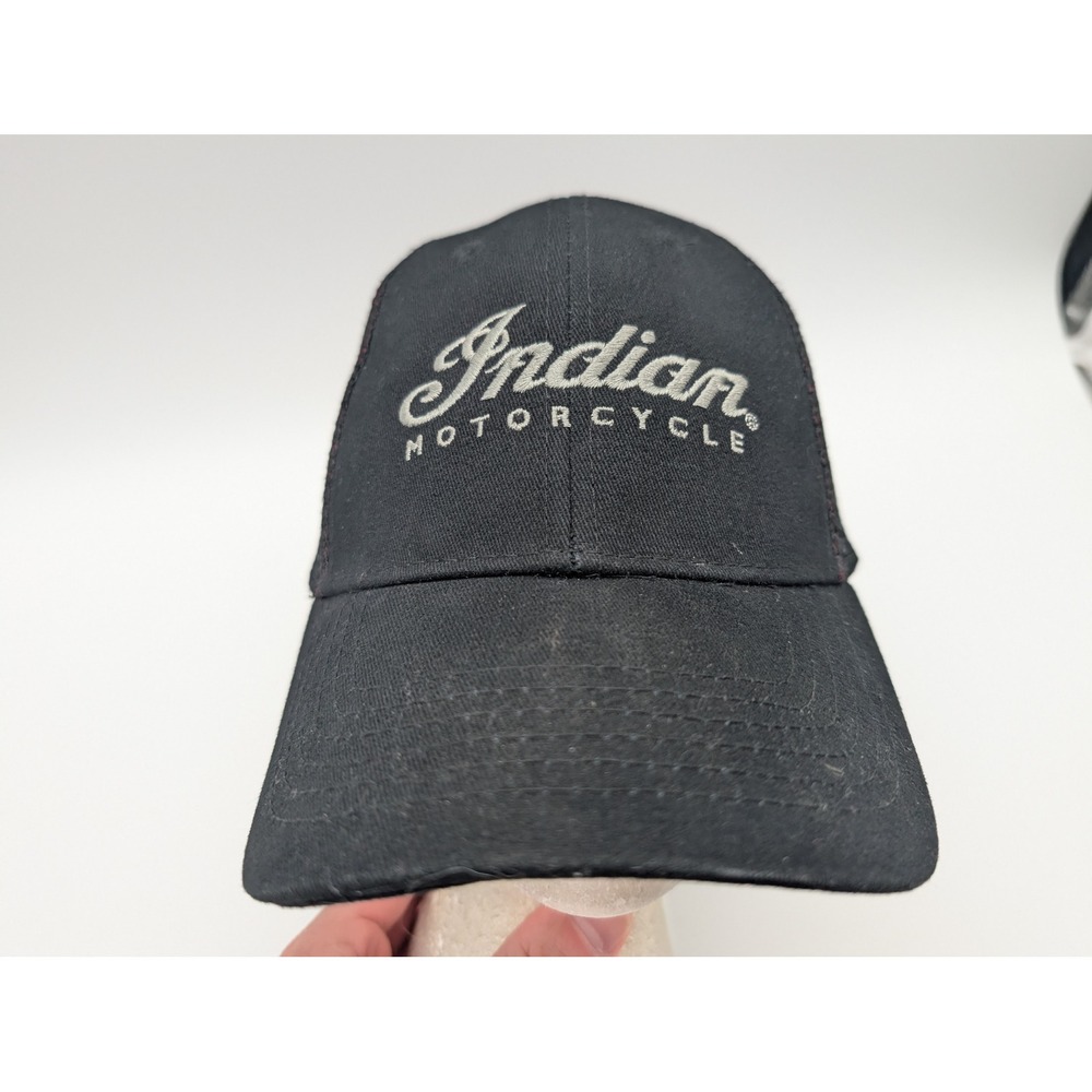 Indian Motorcycle Mens Trucker Hat Black Mesh Snapback Embroidered Logo Cap